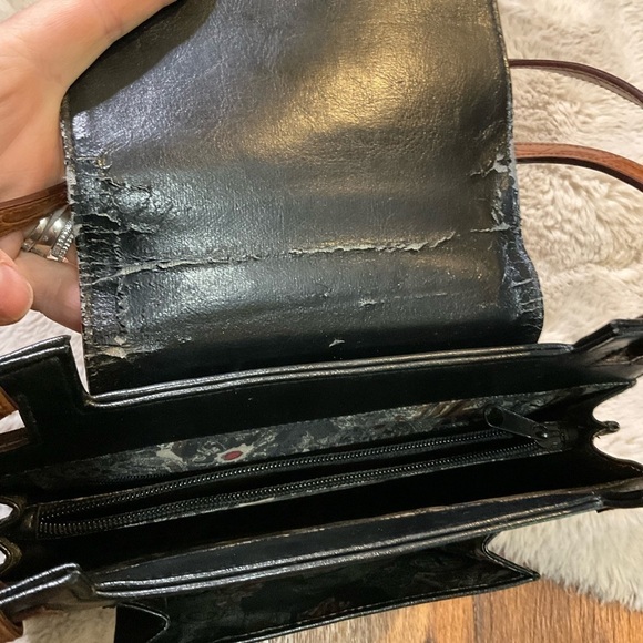 Vintage Bellerose Brown Croc Black Shoulder‎ Bag Purse Wallet Attached Leather - Picture 6 of 15